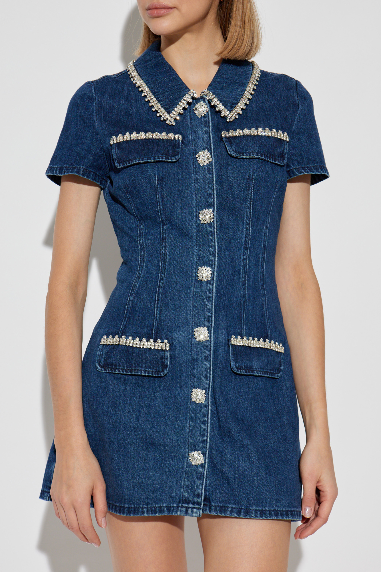 Self-Portrait Denim dress with shimmering crystals | Women's